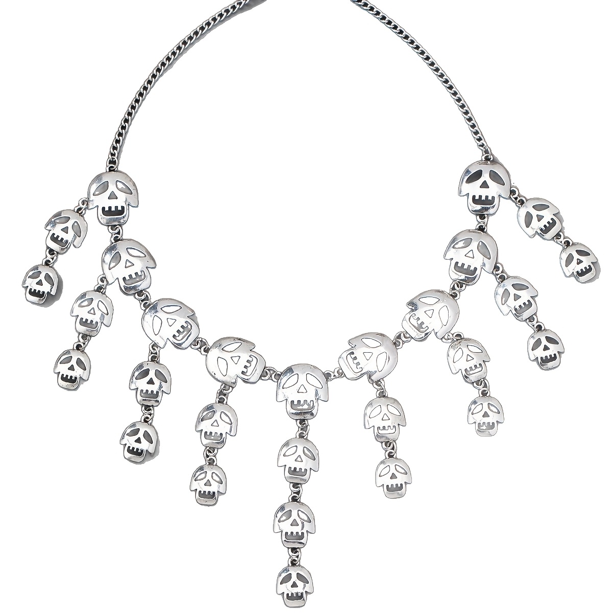 Women's Silvery Skull Tassel Pendant Necklace